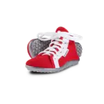 Leguanito Active Plus barefoot shoes in red and white for kids.