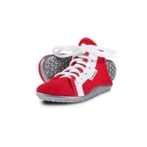 Leguanito Active Plus barefoot shoes in red and white for kids.