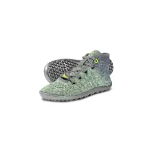 Leguanito Go barefoot shoes in kiwi green with grey soles for kids.