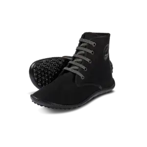 Chester barefoot shoes in black with black and white laces.