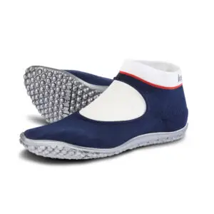 Ballerina barefoot shoes in blue, white, and red.