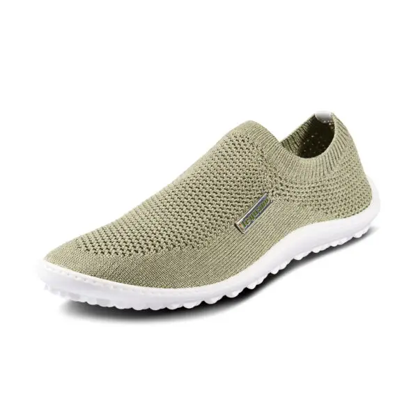 Scio barefoot shoes in olive green with white soles.