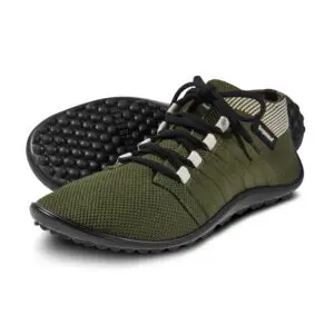 Beat barefoot shoes in olive and tan.