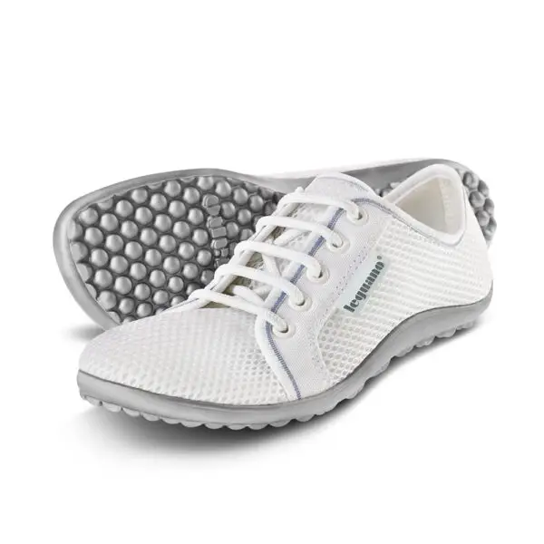 Active barefoot shoes in white with grey soles.