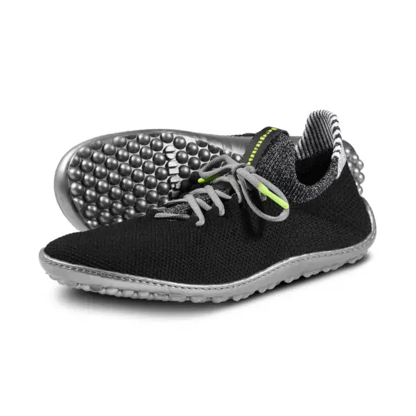 Inspiro barefoot shoes in black with silver soles.