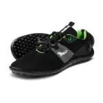 Spinwyn barefoot shoes in black and neon green.