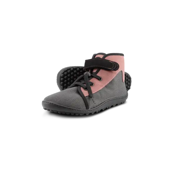 Leguanito Scippo barefoot shoes in rose and grey for kids.